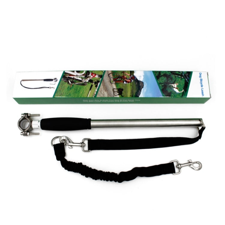 Retractable leash set with silver rod, black handle, and two black straps with clasps