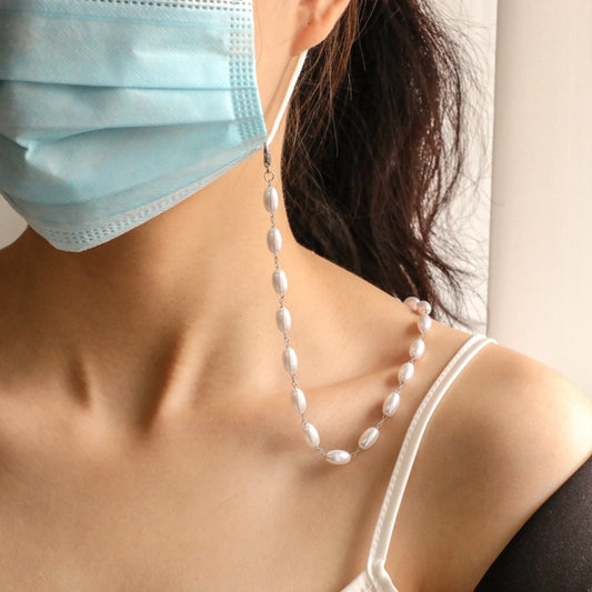 Mask Anti-Lost Lanyard Necklace Simple Oval-Shaped Pearl Mask Glasses Chain, Oval-Shaped Pearl Chain