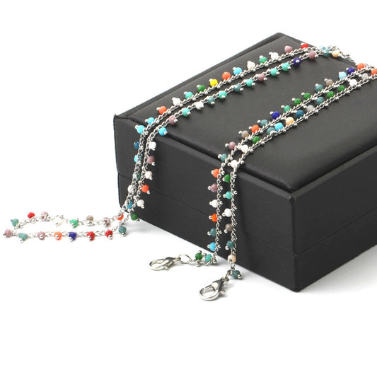 Multicolor beaded mask lanyard chain with silver clasps on black gift box