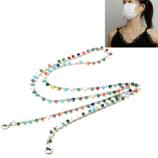 Colorful beaded mask lanyard chain with silver clips and multicolor beads