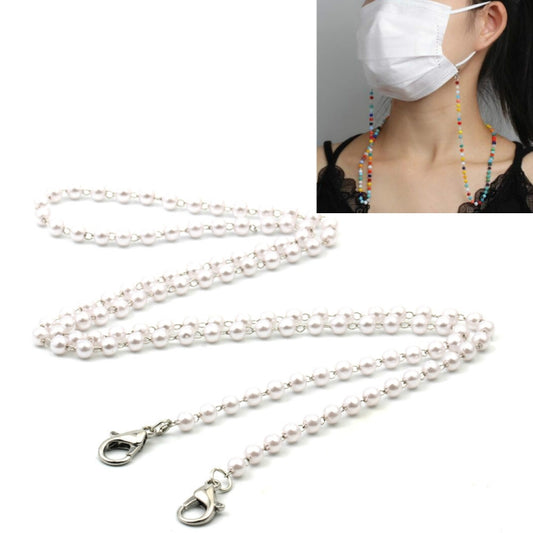 White pearl-style crystal bead glasses chain with metal clasp ends