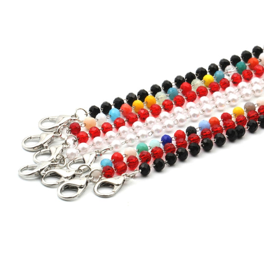 Beaded glasses lanyard with mixed-color crystal beads and metal clasps