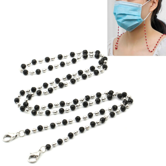 Black crystal bead glasses and mask lanyard with silver tone lobster clasp