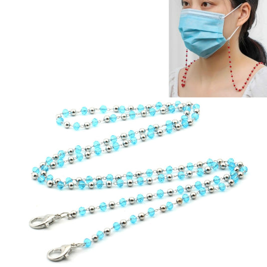 Blue crystal bead glasses and mask lanyard with silver tone lobster clasp