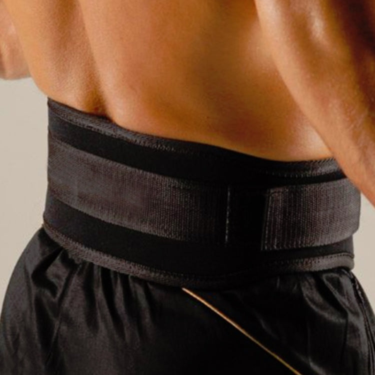 Worn black waist protector belt with wide strap over shorts