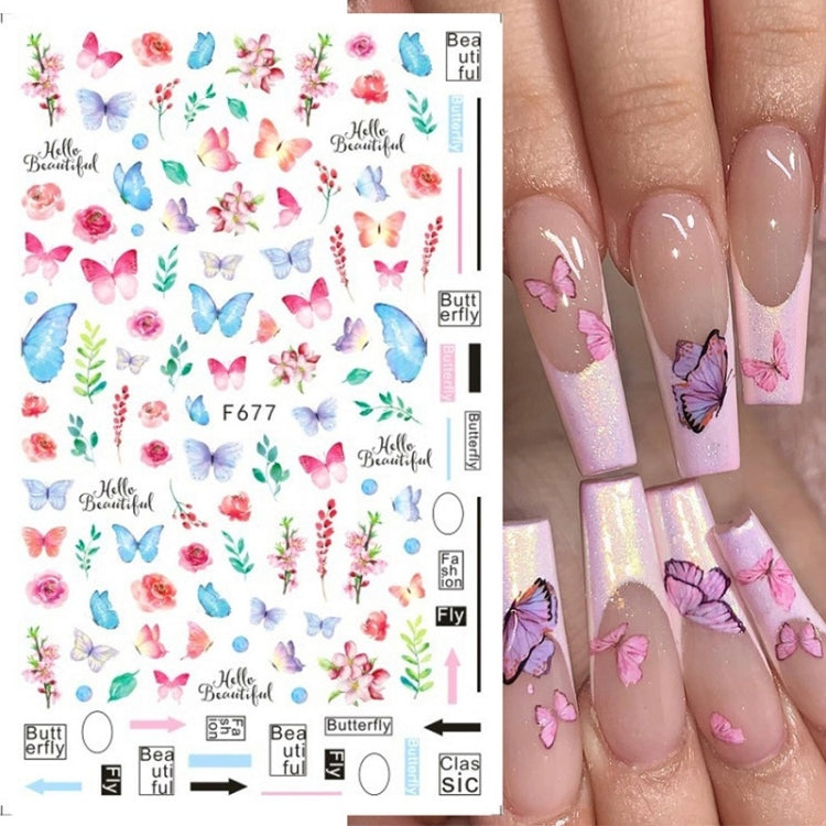 3D butterfly and floral nail art sticker sheet with pastel butterflies and blossoms