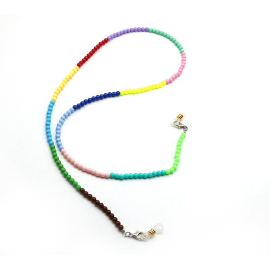 Multicolor beaded lanyard chain with metal clasps and rounded bead links