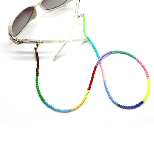Multicolor beaded lanyard chain with metal clips for glasses and mask, neck wear