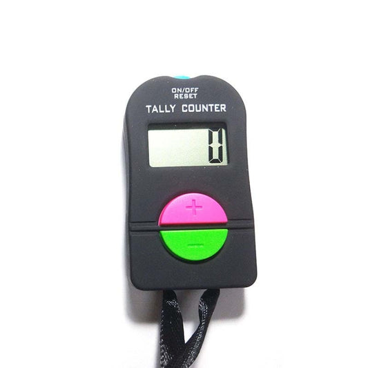 Black manual digital tally counter with LCD display and plus/minus buttons