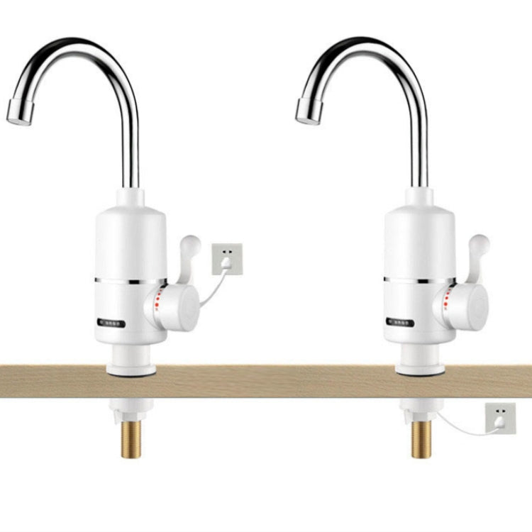 Instant hot water electric faucet set with curved chrome spouts and wall power outlet