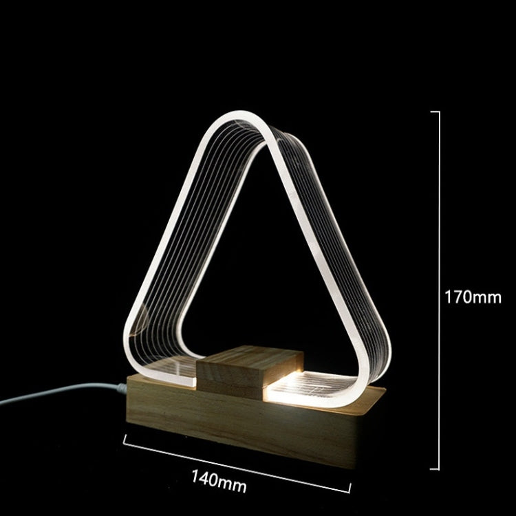 Triangular LED acrylic desk lamp with wood base; size 140mm x 170mm