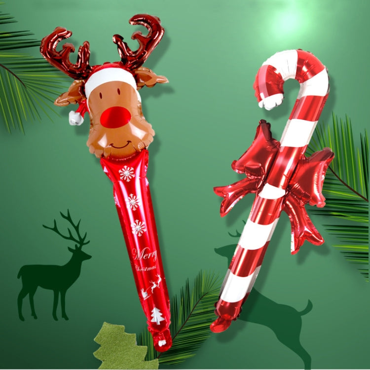 Inflatable deer head and candy cane balloons on handheld sticks