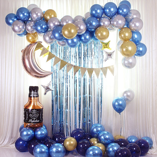 Blue Balloon Set Hanging Flag Whiskey Balloon Chain Set Party Decoration Venue Decoration Props, Blue Balloon Set