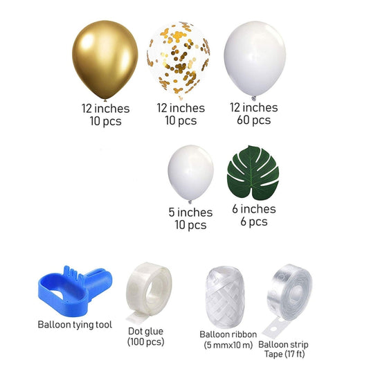 White Gold Party Theme Balloon Garland Set Birthday Wedding Decoration Balloon Set, White Gold Party Theme Balloon