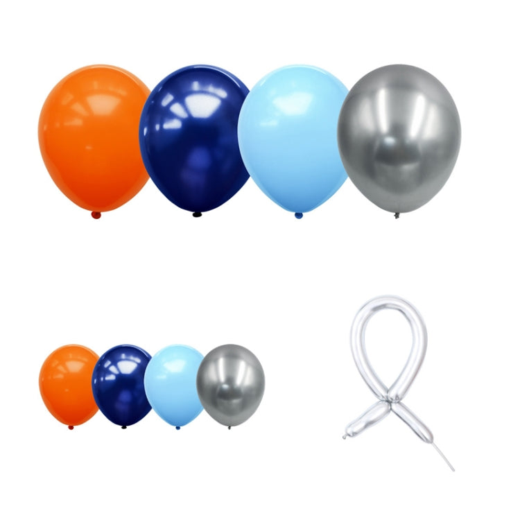 Round balloon set in orange, navy, light blue, and silver with balloon strings