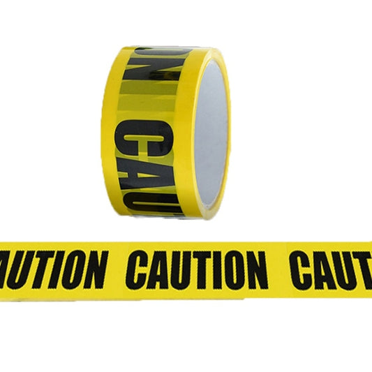 Warning floor marking tape roll, yellow with black CAUTION text strip