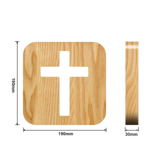 Wooden cross LED night light size diagram with 190mm x 191mm dimensions