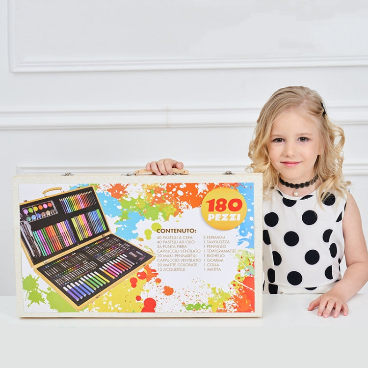 Kids painting wooden box pen set with 180 colorful markers in a case