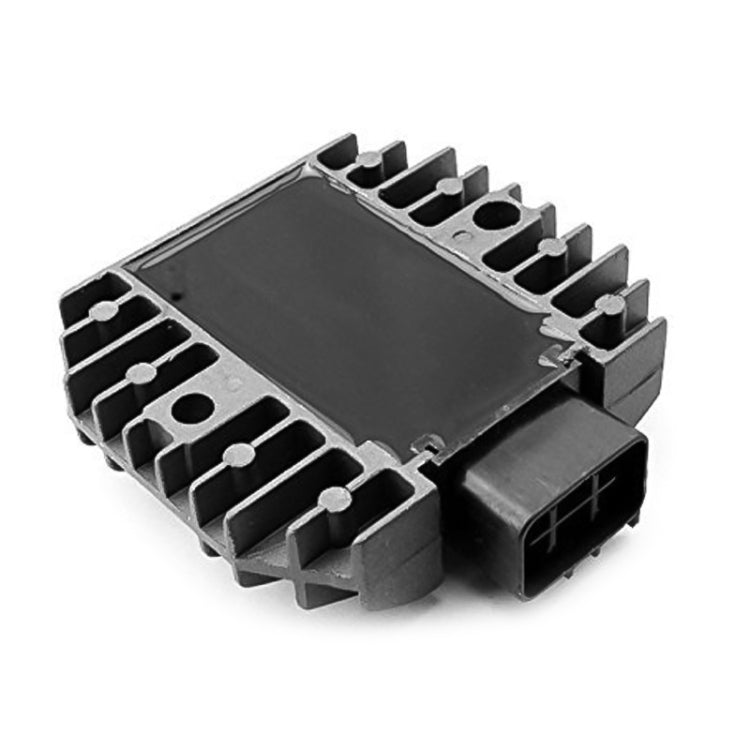 Motorcycle rectifier regulator with black top cover and side multi-pin electrical connector