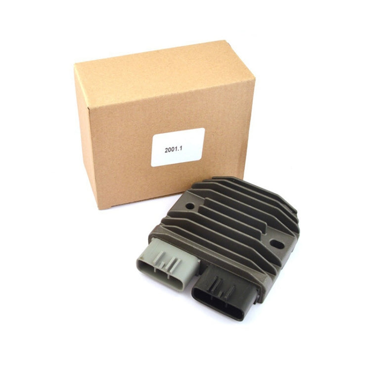 Motorcycle rectifier/regulator in box, black finned unit with two connector plugs