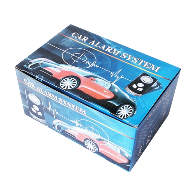 Car alarm system retail box with key remote and car graphics