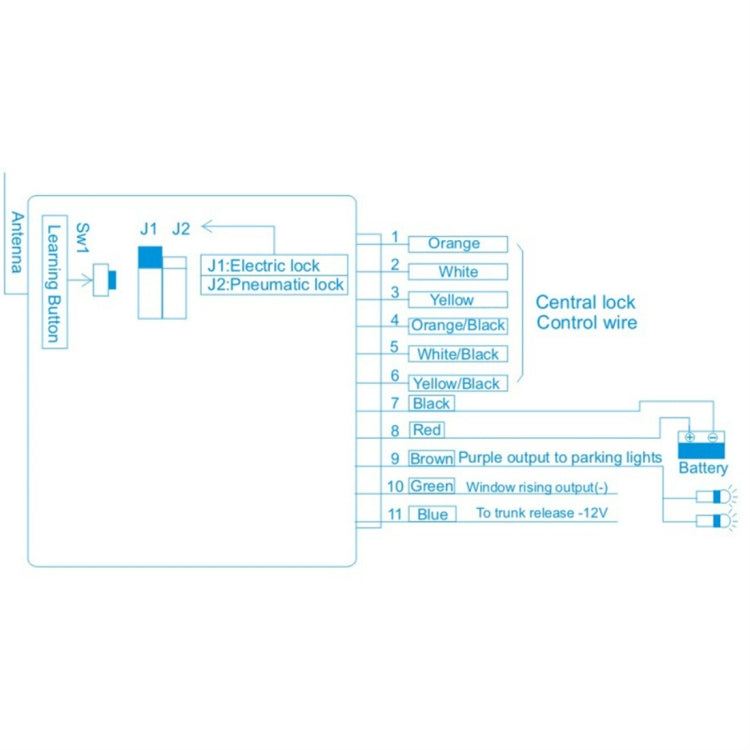 Central lock control wiring diagram with color-coded connections