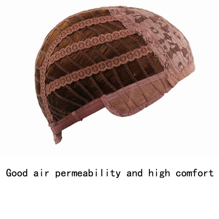 Breathable wig cap with brown and pink mesh and elastic edge