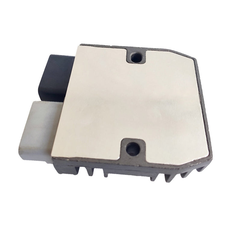 Motorcycle rectifier regulator component with metal case and two wire plug terminals