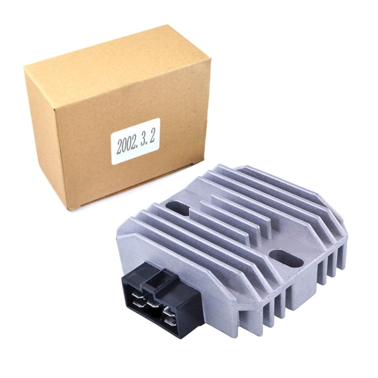 Motorcycle rectifier/regulator with packaging box, silver aluminum heatsink and black connector