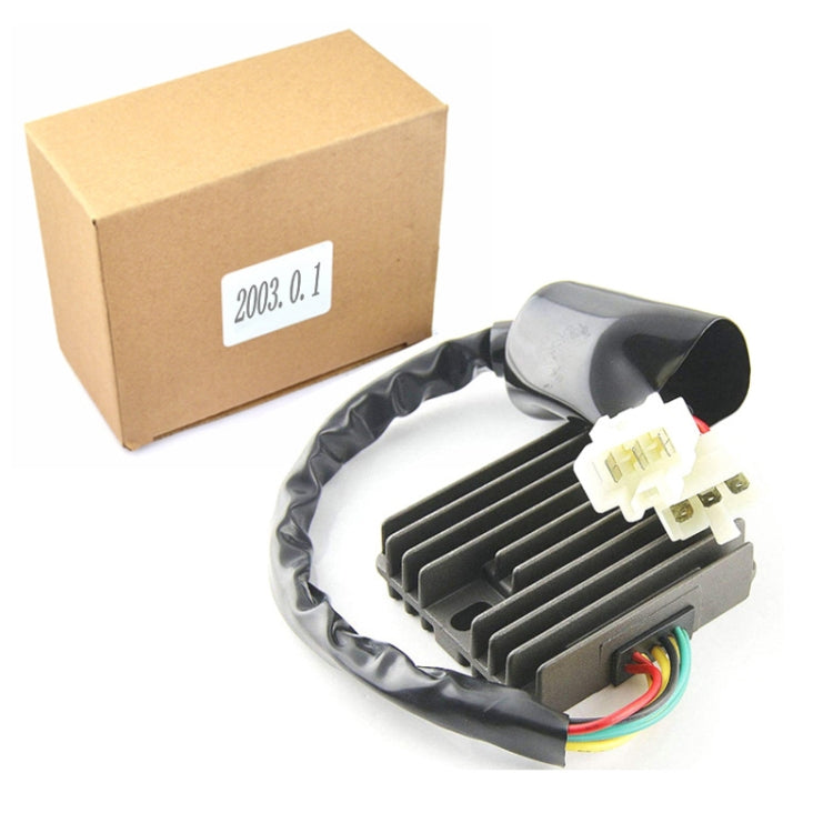 Motorcycle rectifier/regulator kit with finned unit, wire harness, and cardboard box