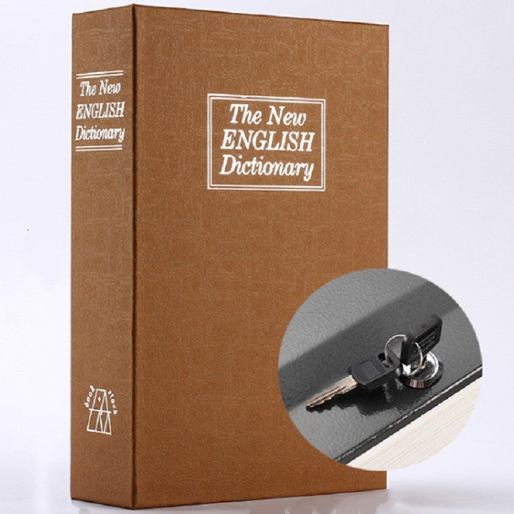 Hardcover dictionary book safe with key lock and keys, tan coffee color