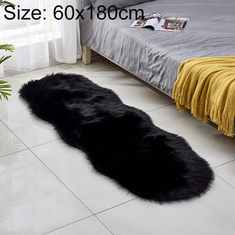 Faux fur floor mat, oval runner, black, 60x180cm