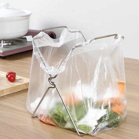 Stainless Steel Kitchen Foldable Storage Rack Plastic Bag Towel Trash Can Holder, Trash Can Holder