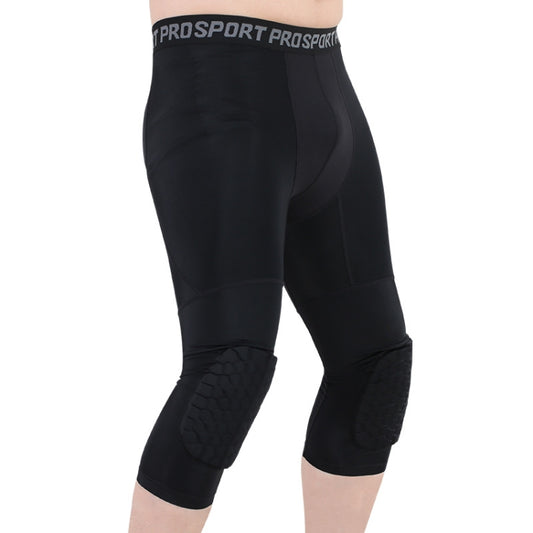 Men's 3/4 compression pants with honeycomb knee pads, black