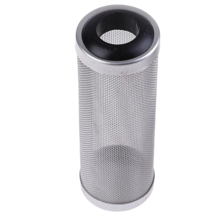 Stainless steel water inlet protective cover with mesh filter, black top ring, silver finish