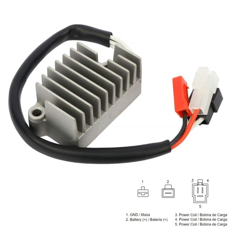 Motorcycle rectifier with heat sink, wire harness, and connector pinout diagram