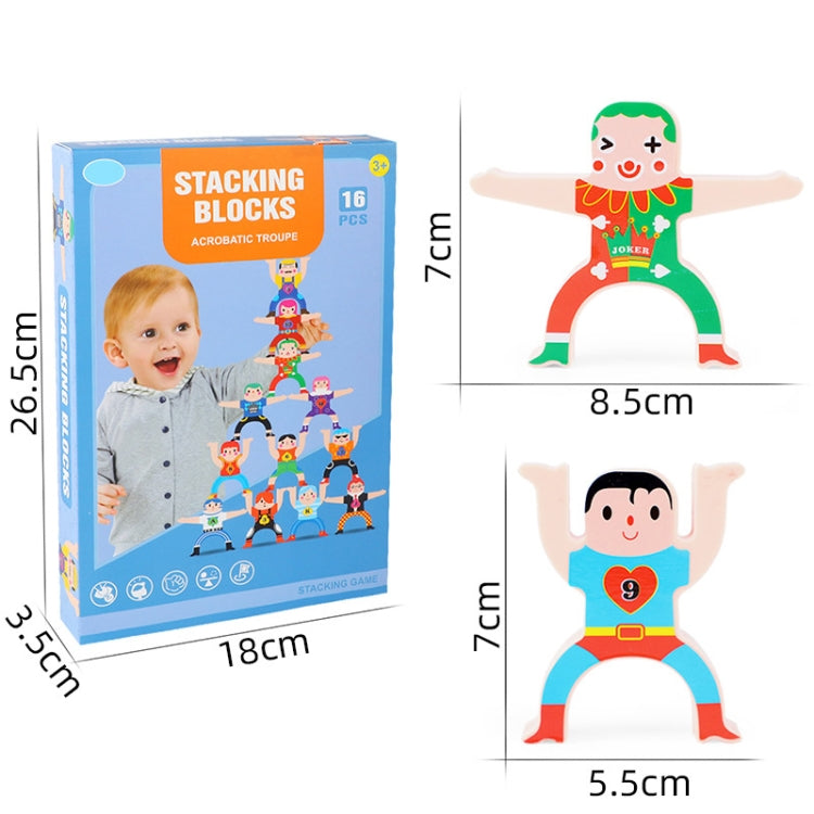 Acrobatic stacking block set with box and measured figure dimensions