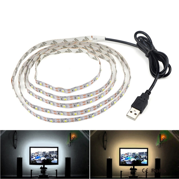 Flexible USB LED strip with clear epoxy coating, SMD segments, and USB-A power connector.