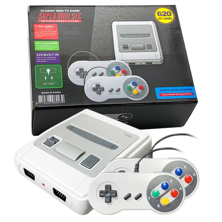 Retail box set with mini 8-bit TV game console and dual-tone gray controller