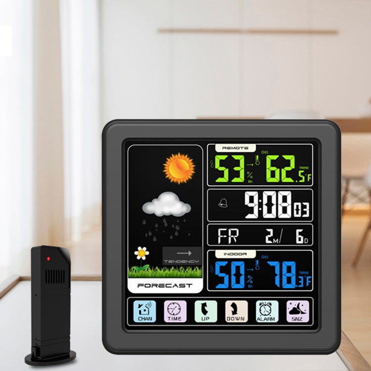 TS-3310 Wireless Weather Clock Multifunctional Color Screen Clock Creative Home Touch Screen Thermometer, Wood Grain, Black