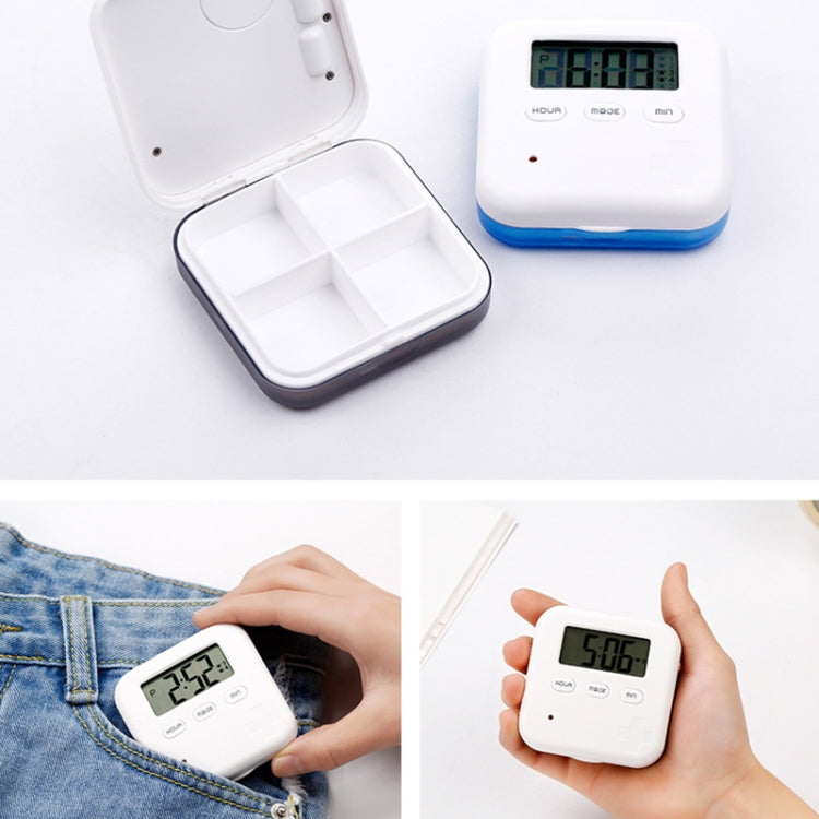 Electronic Smart Timing Medicine Box Portable Medicine Dispensing Storage Box, Blue, Gray