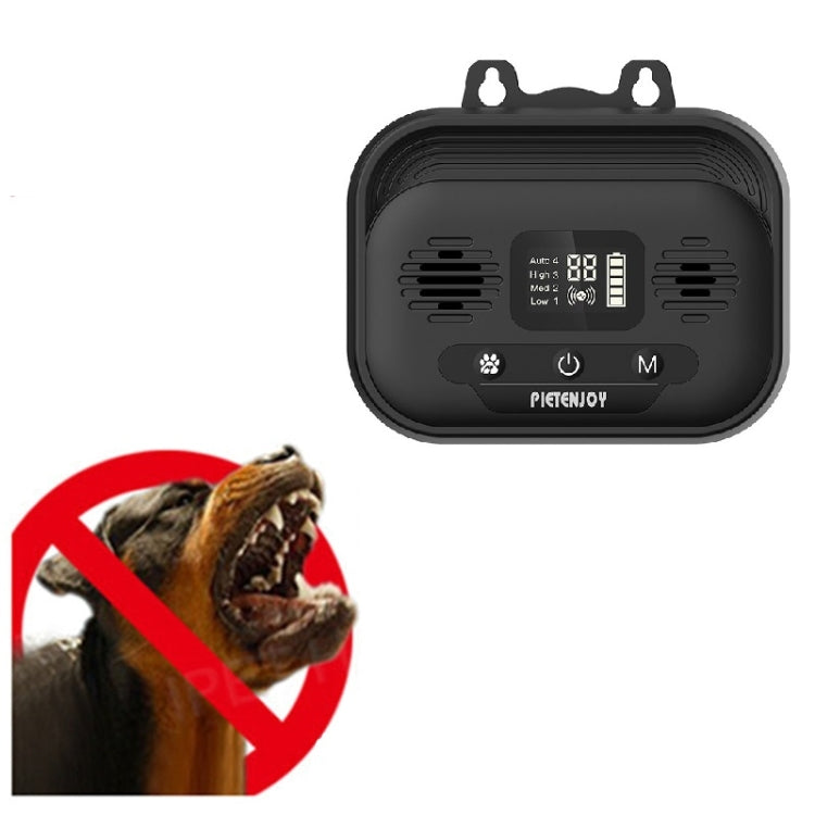 Ultrasonic bark stopper front panel with speaker grilles and anti-bark symbol, black