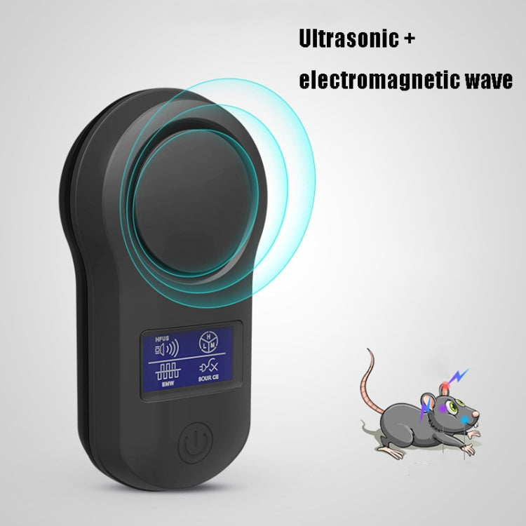 Black ultrasonic insect repellent device with blue ultrasonic and electromagnetic wave