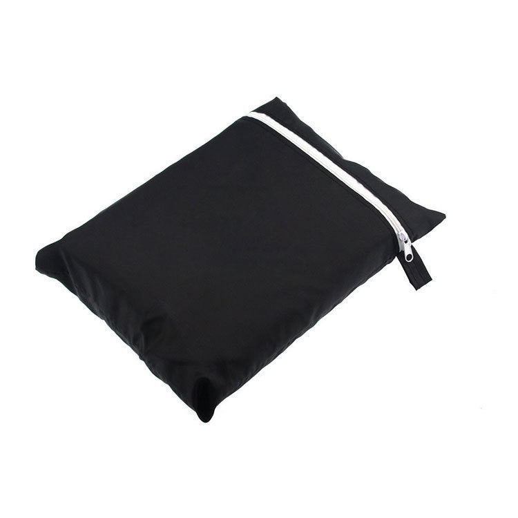Black dust cover storage bag with carry strap and light-colored trim edge