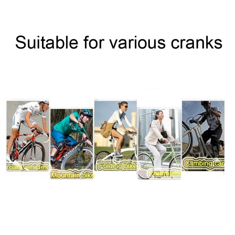 Bicycle pedal compatibility graphic with road, mountain, folding, and climbing bike icons