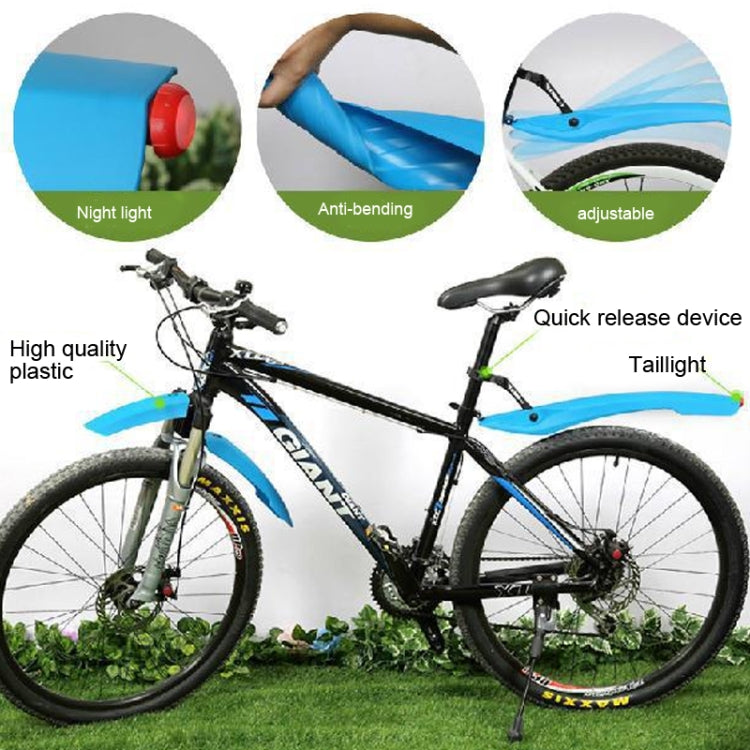 Blue mountain bike fender with LED taillights and quick-release mount