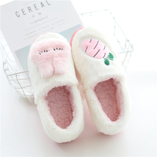 Cotton plush slippers, white style with pink inner lining and fruit face patch