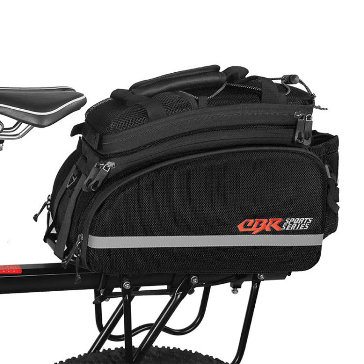 Hard shell bicycle shelf bag, black fabric with zipper and mesh pockets