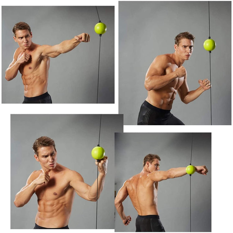 Boxing reflex ball training setup with lime-green ball on cord attached via suction mount