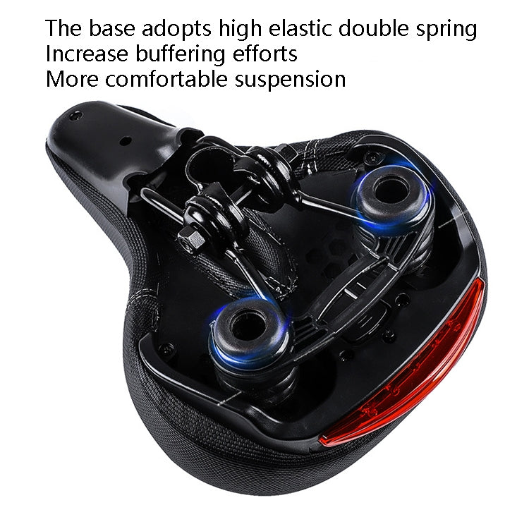 Bicycle saddle base with double springs, rear red taillight and blue shock details